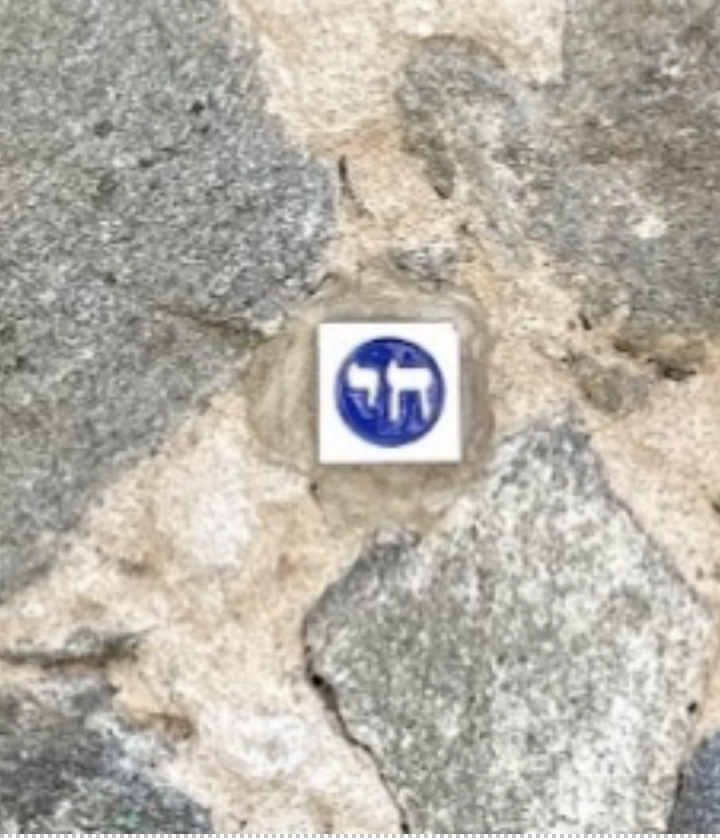 This tile reads "chai" in Hebrew, which basically translates to "alive." It's an important symbol in Jewish culture. Tiles with this and other important Jewish symbols were scattered amongst the cobblestones in the Jewish quarter in Toldeo. 